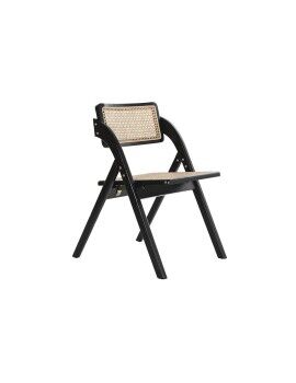 Cadeira de Campismo Acolchoada DKD Home Decor Preto Natural Rotim Madeira de olmo 53 x 60 x 79 cm