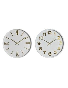 Relógio de Parede Home ESPRIT Branco Dourado PVC 30 x 4 x 30 cm (2 Unidades)