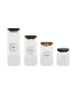 Set de 4 Botes Home ESPRIT Natural Acacia Vidrio de Borosilicato 1 L 1,3 L 1,7 L 10 x 10 x 29,5 cm