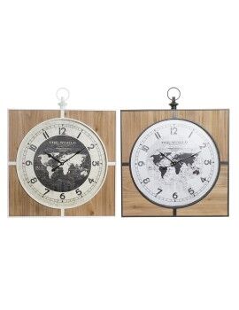Relógio de Parede DKD Home Decor Preto Branco Ferro Vintage 60 x 4,5 x 60 cm Madeira MDF Mapa do...