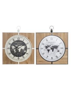 Reloj de Pared DKD Home Decor Negro Blanco Hierro Vintage 60 x 4,5 x 60 cm Madera MDF Mapamundi...