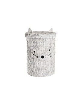 Cesto para la Ropa Sucia DKD Home Decor Blanco Infantil Gato 42 x 42 x 63 cm Fibra (2 Unidades)