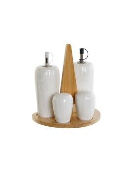 Conjunto para Condimentos DKD Home Decor Branco Natural Bambu Porcelana 18 x 15 x 20 cm 5 Peças