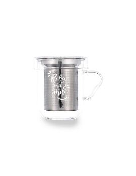 Juego de Tazas de Café Quid Serenia Transparente Vidrio Acero Inoxidable 350 ml 3 Piezas