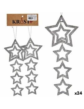 Conjunto de Decorações de Natal Prateado Plástico Purpurina Estrela 19 x 0,2 x 23 cm (24 Unidades)