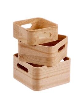 Set de Cajas Organizadoras Apilables Caison Natural Madera 18,5 x 18,5 x 10 cm 3 Piezas