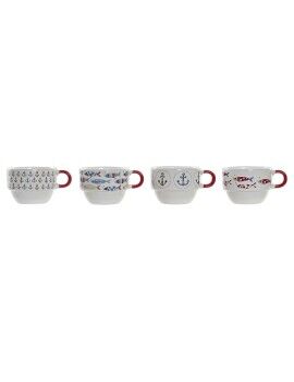 Juego de Tazas de Café DKD Home Decor Rojo Multicolor Metal Gres Mediterráneo 190 ml 4 Piezas