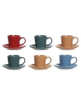 Juego de Tazas con Platos DKD Home Decor Amarillo Azul Rojo Verde Gres 180 ml 14 x 14 x 2 cm