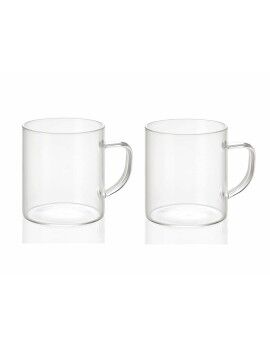 Juego de 2 Tazas Mug Andrea House ms19209 Transparente Vidrio 300 ml 2 x 300 ml Ø 7,5 x 8,5 cm