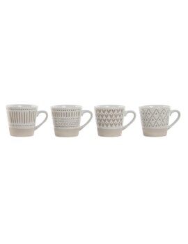 Juego de Tazas de Café Home ESPRIT Blanco Beige Gres 180 ml 4 Piezas