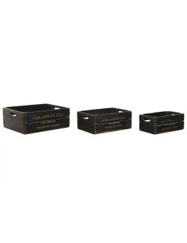 Cajas de almacenamiento Home ESPRIT Cox Apples 1830 Negro Madera de abeto 40 x 30 x 15 cm 3 Piezas