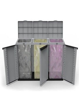 Caixote de Lixo para Reciclagem Ecoline Preto/Cinzento 3 portas (102 x 39 x 88,7 cm)