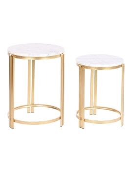 Conjunto de 2 mesas DKD Home Decor Branco Dourado 40 x 40 x 55 cm