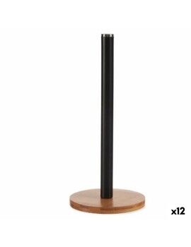 Suporte para Rolos de Papel de Cozinha Preto Bambu Aço 15 x 15 x 33,5 cm (12 Unidades)