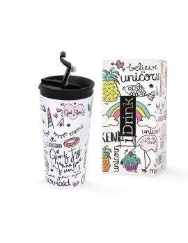 Taza Termo con Tapa iTotal Doble pared Blanco Unicornio Acero Inoxidable 350 ml