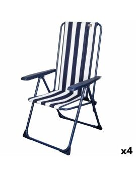 Cadeira de Campismo Acolchoada Aktive Às riscas Branco Azul Marinho 46 x 101 x 59 cm (4 Unidades)