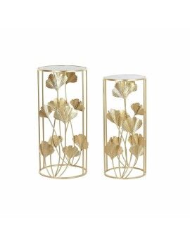 Conjunto de 2 mesas pequenas DKD Home Decor Cristal Dourado Metal Tropical Folha de planta (35 x...