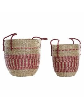 Juego de Cestas DKD Home Decor Natural Rojo Hierba marina (2 pcs) (34 x 34 x 40 cm)