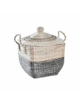 Cesta Decorativa DKD Home Decor Gris Natural Hierba marina Boho 45 x 35 x 43 cm