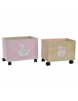 Caja Decorativa DKD Home Decor Multicolor Natural Rosa claro Madera Cisne 39 x 26 x 31 cm