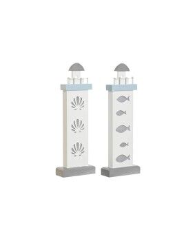 Figura Decorativa DKD Home Decor 14 x 5,5 x 40 cm Azul Blanco Faro Espirales Concha Mediterráneo...