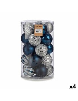 Conjunto de bolas de Natal Azul Prateado PVC Ø 8 cm (4 Unidades)