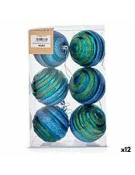 Conjunto de bolas de Natal Ø 8 cm Azul Verde PVC (12 Unidades)