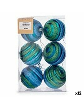 Set de Bolas de Navidad Ø 8 cm Azul Verde PVC (12 Unidades)