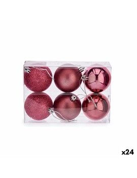 Set de Bolas de Navidad Rosa PVC Ø 8 cm (24 Unidades)