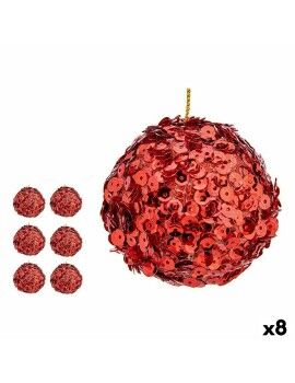 Conjunto de bolas de Natal Lantejoulas Vermelho Plástico 10 x 10 x 10 cm (8 Unidades)