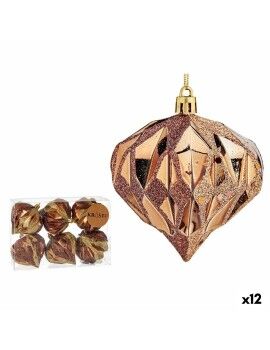 Set de Bolas de Navidad Diamante Marrón Plástico 8 x 9 x 8 cm (12 Unidades)