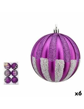 Set de Bolas de Navidad 10 cm Morado Plateado PVC (6 Unidades)