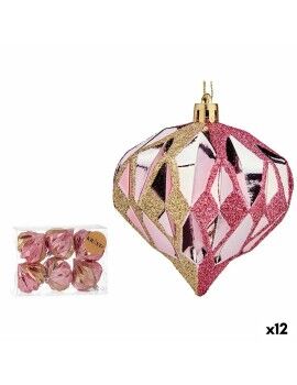 Set de Bolas de Navidad Diamante Rosa Dorado Plástico 8 x 9 x 8 cm (12 Unidades)