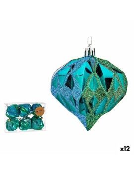 Set de Bolas de Navidad Diamante Azul Plástico 8 x 9 x 8 cm (12 Unidades)