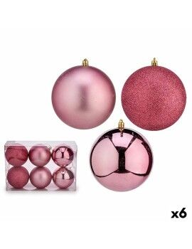 Conjunto de bolas de Natal Cor de Rosa PVC Ø 12 cm (6 Unidades)