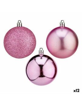 Conjunto de bolas de Natal Cor de Rosa PVC Ø 7 cm (12 Unidades)