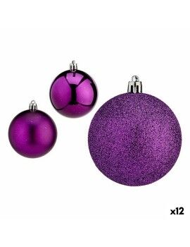 Set de Bolas de Navidad Morado Plástico 7 x 8 x 7 cm (12 Unidades)