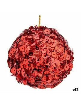 Conjunto de bolas de Natal Lantejoulas Vermelho Plástico 8 x 8 x 8 cm (12 Unidades)