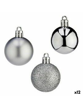 Set de Bolas de Navidad 4 cm Plateado Plástico (12 Unidades)