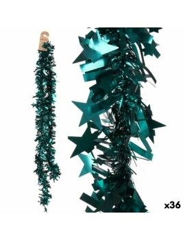 Grinalda de Natal Enfeite Cintilante Estrelas Verde 9 x 9 x 200 cm (36 Unidades)