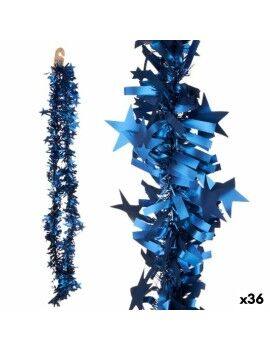 Grinalda de Natal Enfeite Cintilante Estrelas Azul 9 x 9 x 200 cm (36 Unidades)