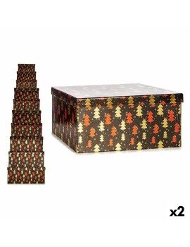 Juego de Cajas Decorativas Árbol de Navidad Negro Rojo Dorado Cartón (2 Unidades)