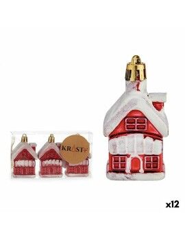 Conjunto de Decorações de Natal Casa Branco Vermelho Dourado Plástico 2,5 x 7 x 4 cm (12 Unidades)