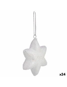 Set Adornos de Navidad Estrella Blanco 6,5 x 6,5 x 2 cm (24 Unidades)