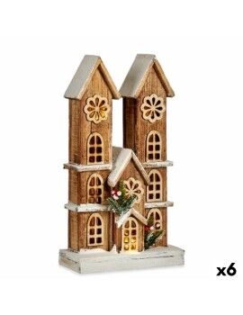 Figura Decorativa Luz Casa Blanco Marrón Madera 25 x 46 x 9 cm (6 Unidades)