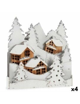 Figura Decorativa Leve Povoação Branco Castanho Madeira 44 x 48 x 7,5 cm (4 Unidades)