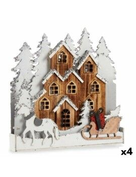 Figura Decorativa Luz Pueblo Blanco Marrón Madera 44 x 44,5 x 6 cm (4 Unidades)