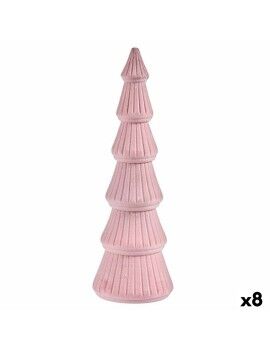 Árbol de Navidad Terciopelo Rosa Madera 12 x 34,5 x 12 cm (8 Unidades)