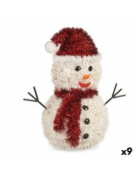 Figura Decorativa Boneco de neve Enfeite Cintilante Branco Vermelho Polipropileno PET 24 x 26 x...