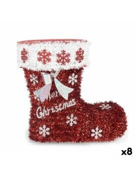 Figura Decorativa Bota Espumillón Blanco Rojo Polipropileno PET 26 x 27 x 14 cm (8 Unidades)